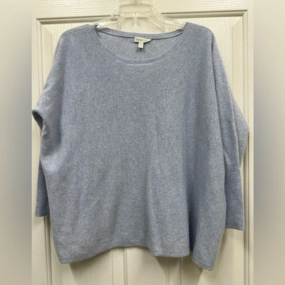 Garnet Hill Essential Cashmere Cropped Sweater Clearwater Heather Large - Picture 1 of 13